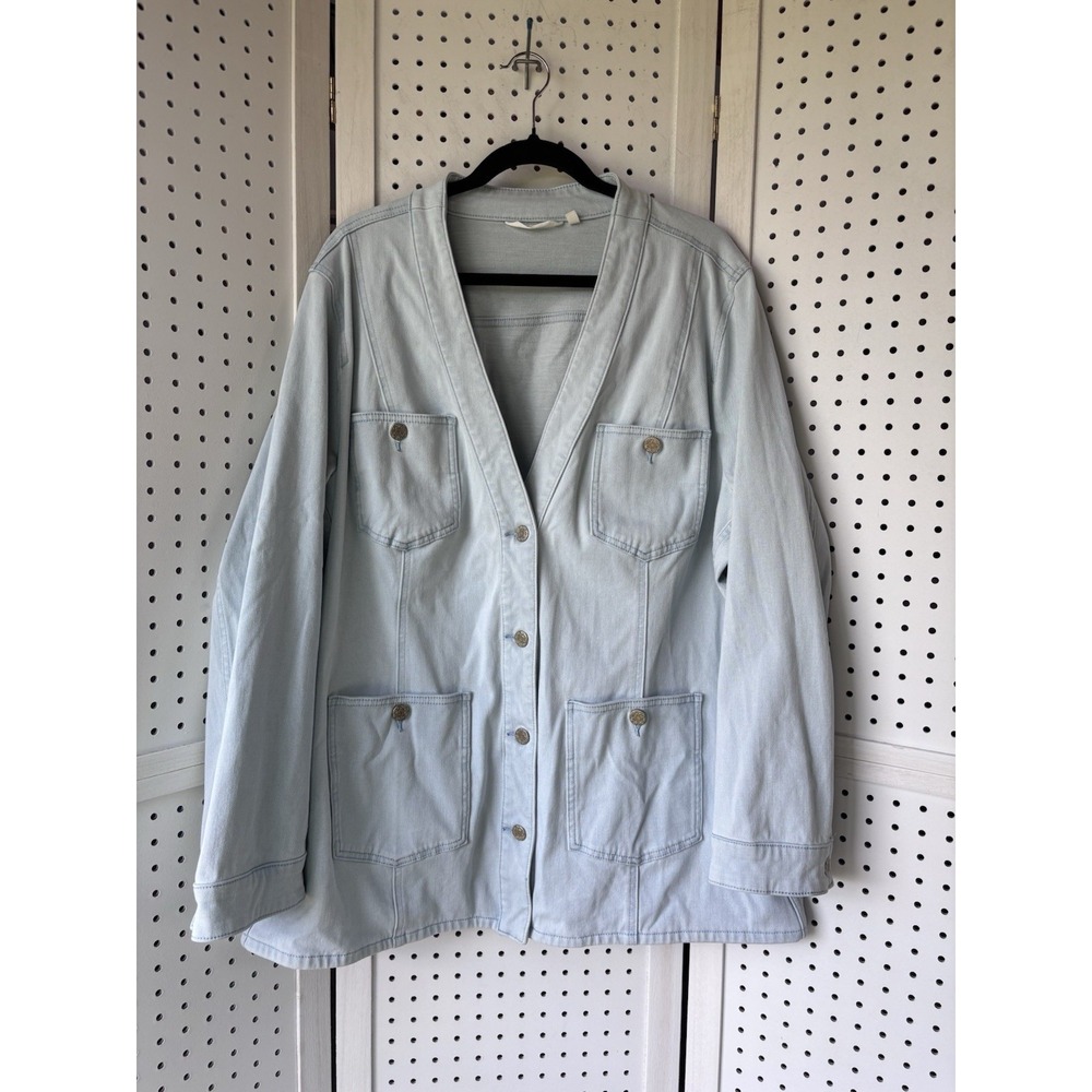 Soft Surroundings Denim Jean Jacket V Neck Light Wash Women's 1X Button Front